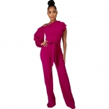 RoseRed One Sleeve Halter O-Neck Slim Solid Women Fashion Jumpsuit