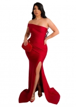 Red Sleeveless Off-Shoulder Pleated Bandage Sexy Evening Long Dress