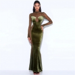 Green Meh Long Sleeve Sexy Women Slim Club Maxi Dress