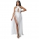 White Sleeveless Halter Deep V-Neck Mesh Rhinestone Sexy Maxi Dress