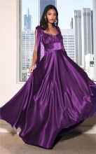 Purple Sleeveless Low-Cut Halter Fashion Maxi Jersey Dress