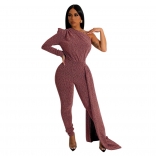 Pink One Sleeve Sexy Silk Bodycon Women Party Jumpsuit