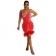 Red Sleeveless Halter V-Neck Mesh Rhinestone Slim Feather Mini Dress