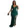 Green Sleeveless Tassels Deep V-Neck Sequin Evening Party Long Dress