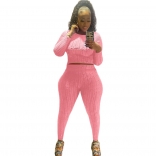 Pink Long Sleeve YOGO Bodycon Women Sports Dress Sets