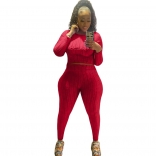 Red Long Sleeve YOGO Bodycon Women Sports Dress Sets