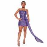 Purple Off-Shoulder Sequin Bodycon Women Party Sexy Dress