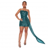 Green Off-Shoulder Sequin Bodycon Women Party Sexy Dress