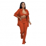 Orange Long Sleeve Low-Cut Underwear Cotton Fashion Women Jumpsuit Dress