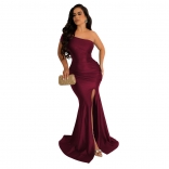 Red Off-Shoulder Sleeveless Pleated Bodycon Women Sexy Evening Maxi Dress