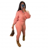 Pink Long Sleeve High Stretch Knitting Woolen Sweater Catsuit Dress