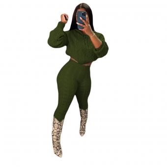 Green Long Sleeve High Stretch Knitting Woolen Sweater Catsuit Dress