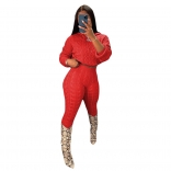 Red Long Sleeve High Stretch Knitting Woolen Sweater Catsuit Dress