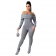 Grey Off-Shoulder Foral Long Sleeve Cotton Sweater Sexy Jumpsuit