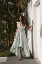 LightBlue Sleeveless Lace V-Neck Fashion Chiffion Maxi Dress