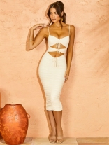 White Off-Shoulder Bandage Sexy Women Midi Dress