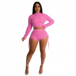 Pink Long Sleeve Backless Cotton Club Women Sexy Short Sets