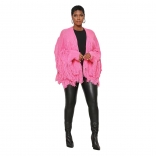 Pink Tassels Knitting Fashion Women Cotton Sweaters Suit Coat