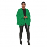 Green Tassels Knitting Fashion Women Cotton Sweaters Suit Coat