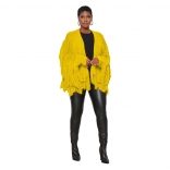 Yellow Tassels Knitting Fashion Women Cotton Sweaters Suit Coat