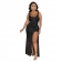 Black Halter Low-Cut Sequin Sleeveless Sexy Slit Women Maxi Dress
