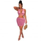 Pink Sleeveless Deep V-Neck Slim Sexy 2PCS Club Mini Dress