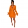Orange Feather Long Sleeve Deep V-Neck Button Lace Sexy OL Dress