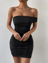 Black Off-Shoulder Sleeveless Sexy Bodycon Mini Dress