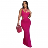 RoseRed Halter Hollow-out Nets Sexy Women Bodycon Maxi Dress
