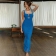 Blue Halter Low-Cut Bodyco Mesh Lace Maxi Dress
