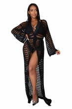 Black Knitting Nets Hollow-out Sexy Beach Wear