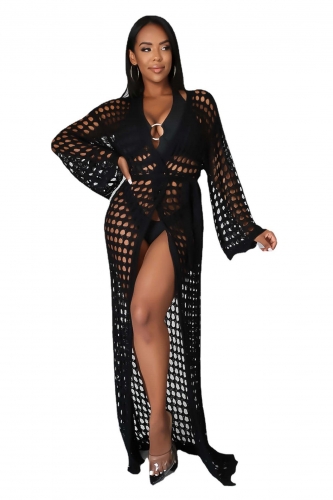 Black Knitting Nets Hollow-out Sexy Beach Wear
