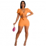 Orange V-Neck Knot 2PCS Women Sexy Party Dress