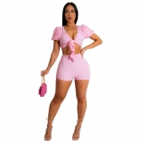 Pink V-Neck Knot 2PCS Women Sexy Party Dress