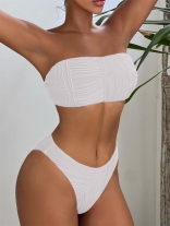 White Off-Shoulder Sexy Pleated Bikinis