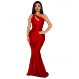 Red Halter V-Neck Bodycon Pleated Sexy Evening Long Dress