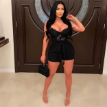 Black Low-Cut Lace Hollow-out Sexy Women Rompers