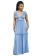 Blue Deep V-Neck Foral Fashion Women Long Dress