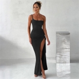 Black Halter Sexy Slit Women Fashion Maxi Dress