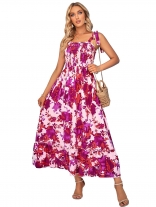 Purple Straps Printed Fashion Women Beach Street Skirt Dress