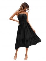 Black Off-Shoulder Fashion Pleated Women Skirt Dress