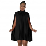 Black Fashion Chiffion Women Pleated Mini Dress