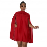 Red Fashion Chiffion Women Pleated Mini Dress