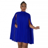 Blue Fashion Chiffion Women Pleated Mini Dress