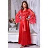 Red Lace Mesh Long Sleeve Sexy Women Sleepwear