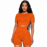 Orange Hollow-out Sexy Hole Women Short Sets