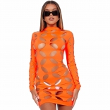 Long Sleeve Burn Out Hole Sexy Party Dress