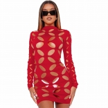 Long Sleeve Burn Out Hole Sexy Party Dress