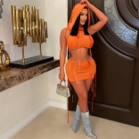 Orange Sleeveless Hat Sweaters Sexy Bandage Party Dress