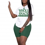 Green Short Sleeve Printed Women Sport Sets